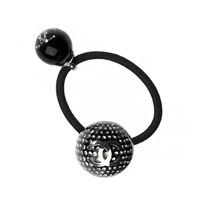 (Women) CHANEL Double Ball Rhinestone Elastic Hair Tie for Women - Black. AB7383-B07014-NF766
