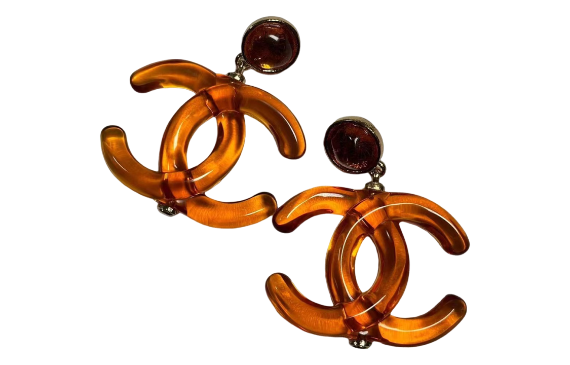(Women) CHANEL Double C Acrylic Earrings for Women in Brown-Orange. AB9025-B08626-NJ190