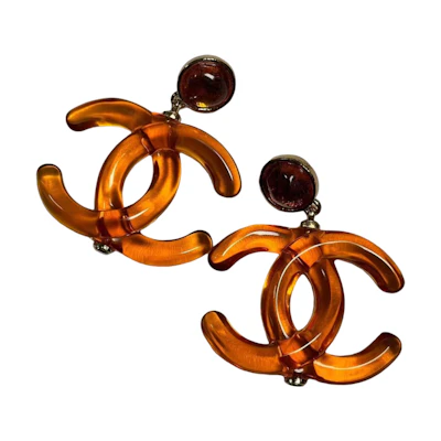 (Women) CHANEL Double C Acrylic Earrings for Women in Brown-Orange. AB9025-B08626-NJ190