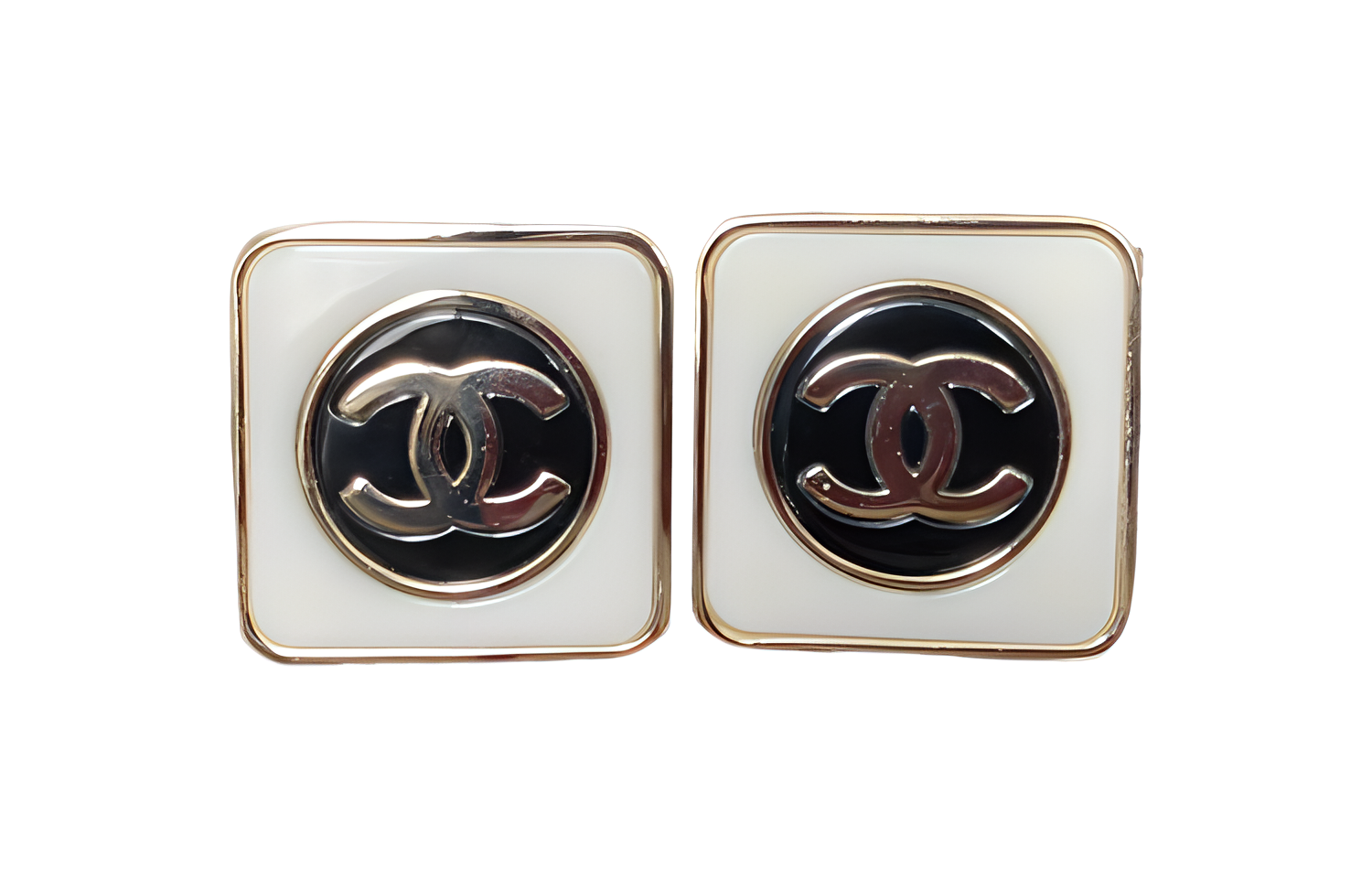 (Women) CHANEL Double C Black & White Enamel Earrings Women SS23 Classic Design. AB9777-B09803-NL456