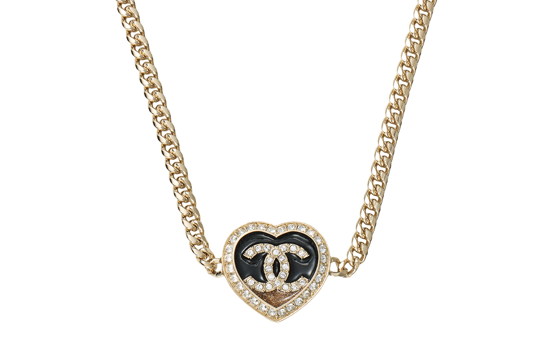 (Women) CHANEL Double C Black Gold Heart Rhinestone Chain Necklace Gold . ABB649-B14145-NR576