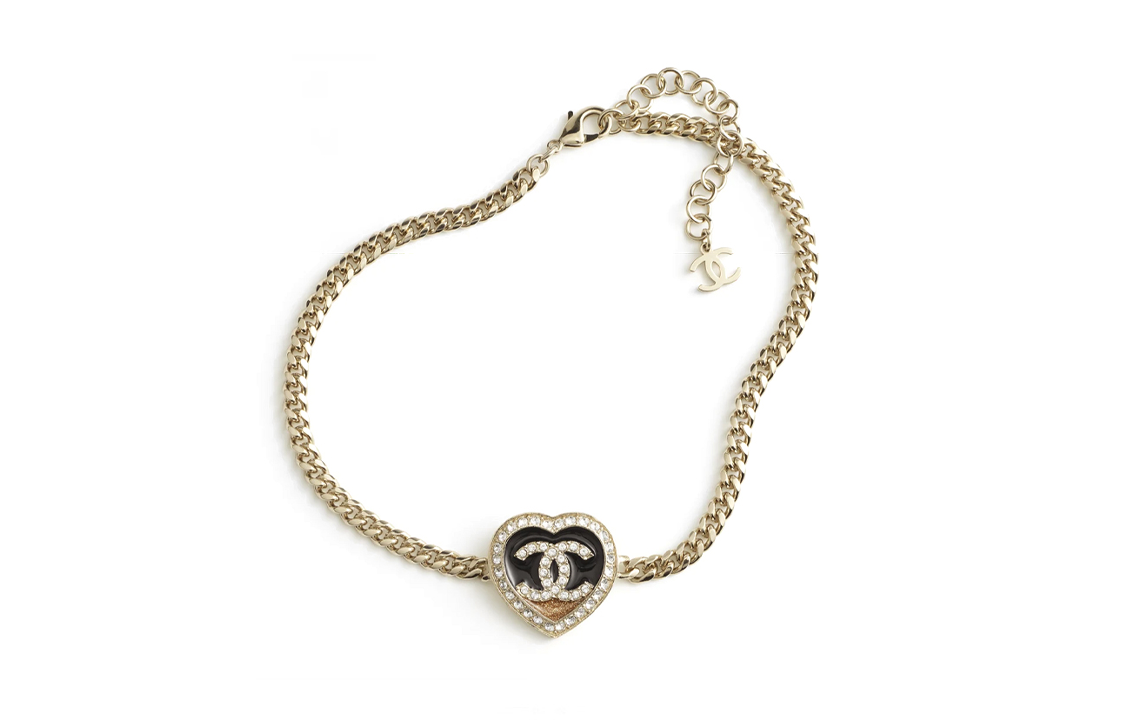 (Women) CHANEL Double C Black Gold Heart Rhinestone Chain Necklace Gold . ABB649-B14145-NR576 圖 5