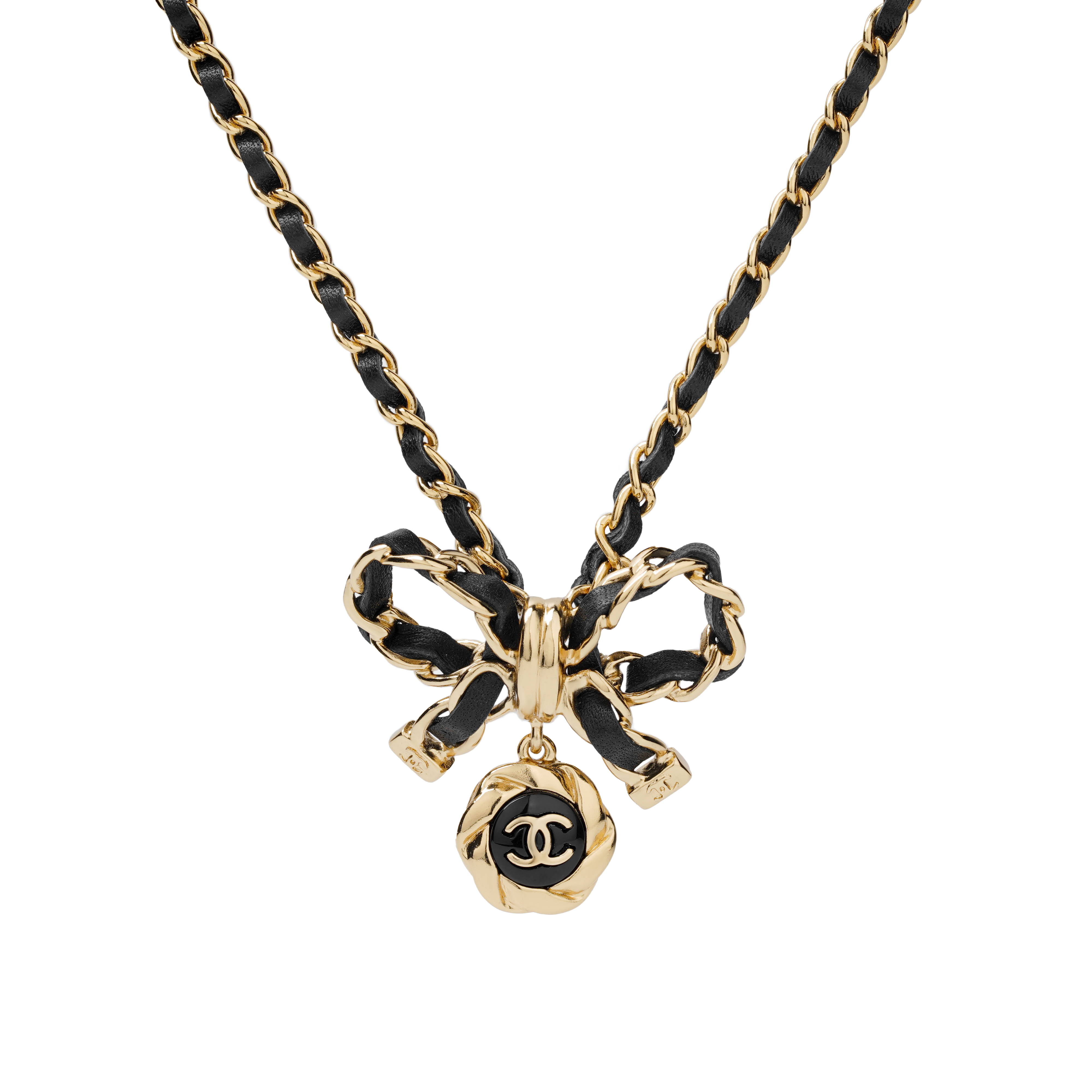 (Women) CHANEL Double C Bow Pendant Necklace Black & Gold with Faux Pearl & Calfskin. AB8741-BO8644-NJ235 圖 2
