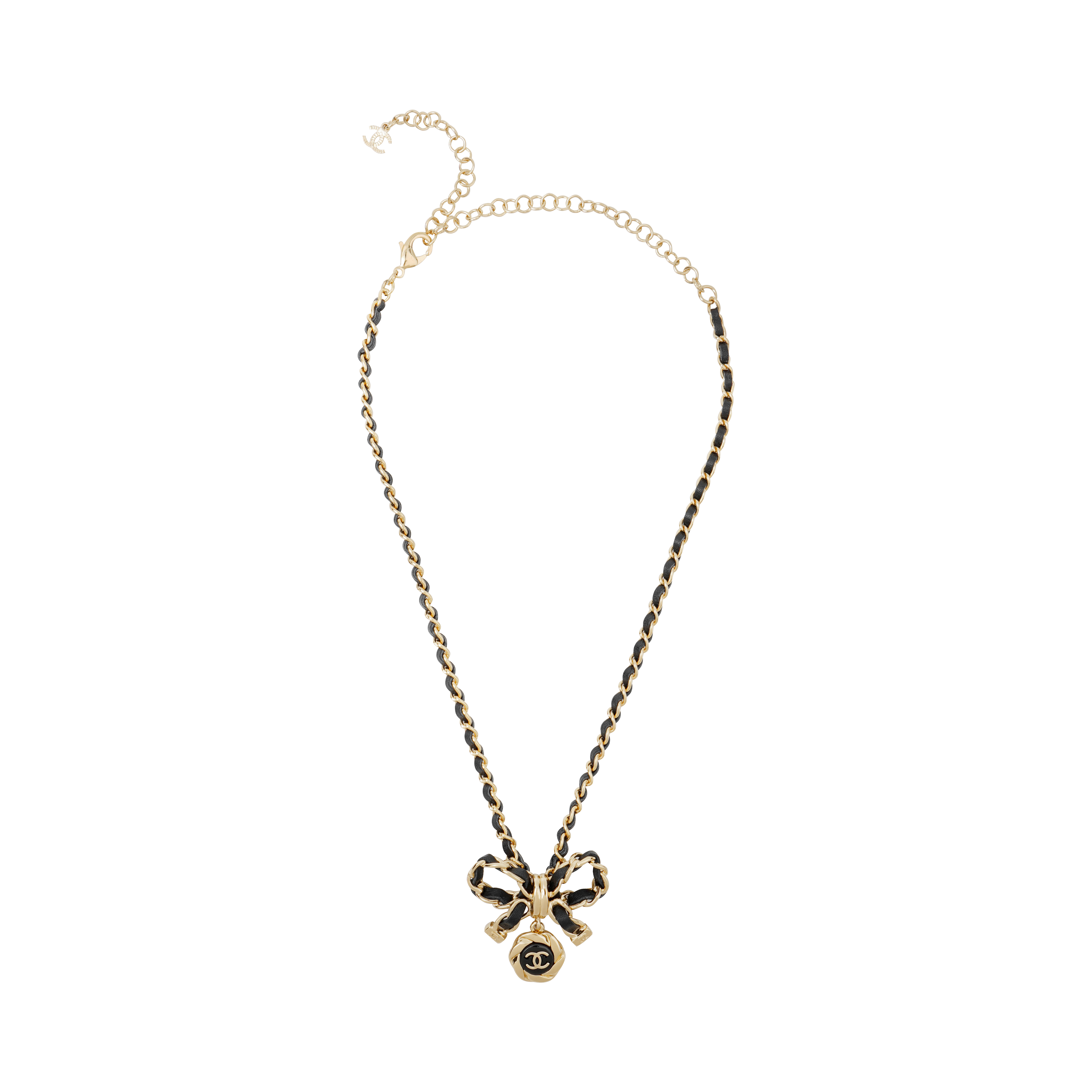 (Women) CHANEL Double C Bow Pendant Necklace Black & Gold with Faux Pearl & Calfskin. AB8741-BO8644-NJ235 圖 3