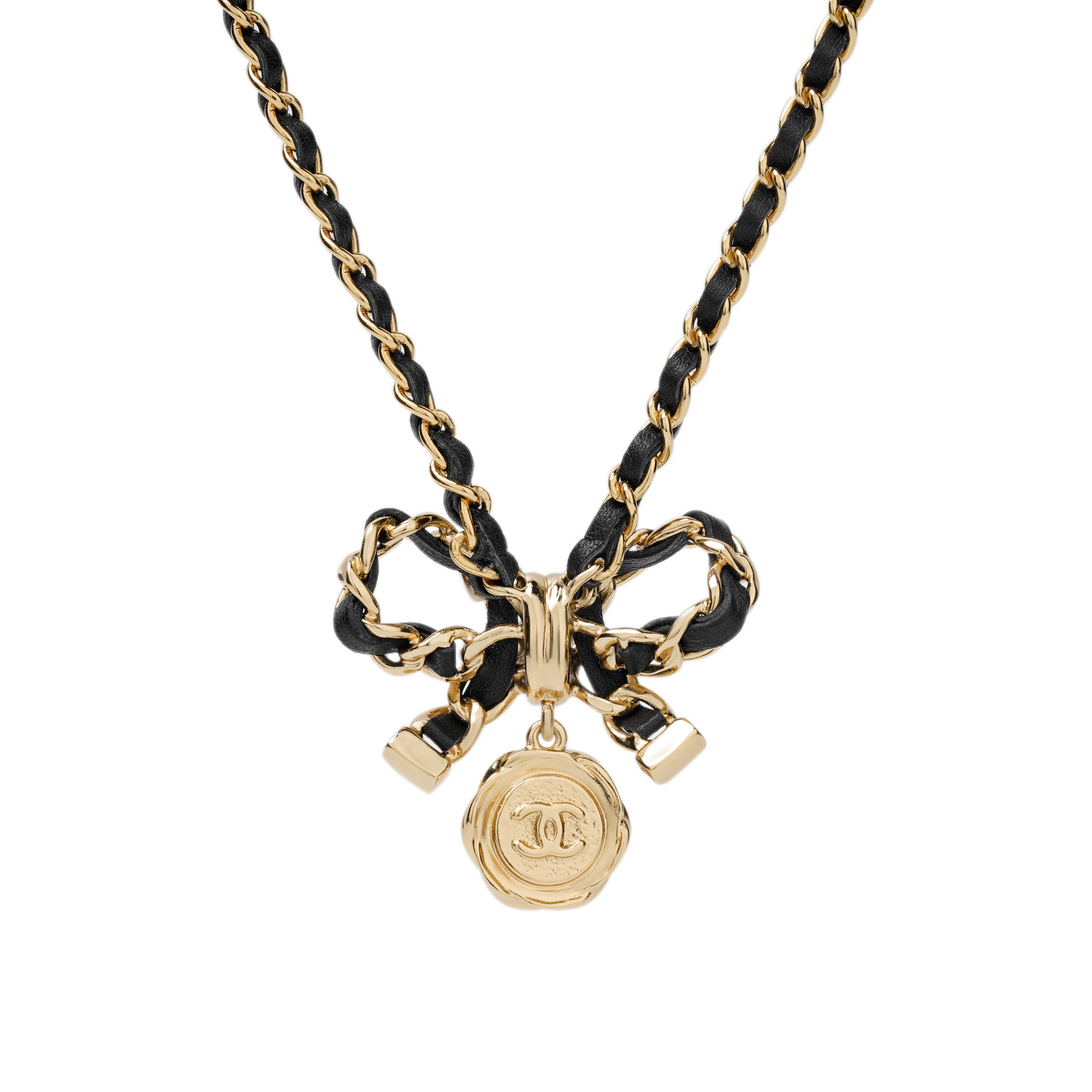 (Women) CHANEL Double C Bow Pendant Necklace Black & Gold with Faux Pearl & Calfskin. AB8741-BO8644-NJ235 圖 4