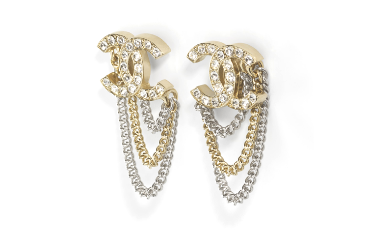 (Women) CHANEL Double C Chain Pendant Earrings in Metal and Rhinestone for Women. AB7062-B06545-NF042 圖 3