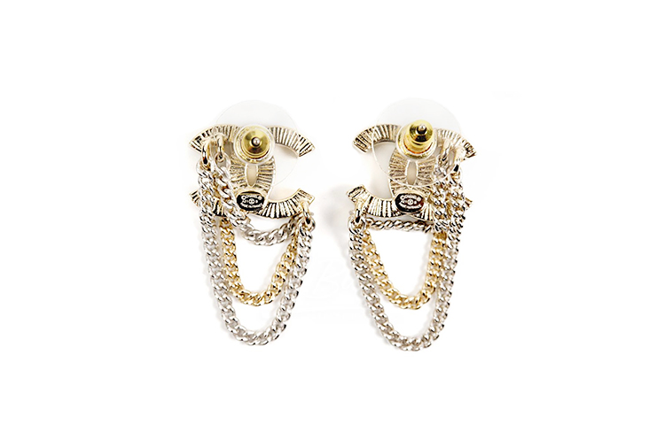 (Women) CHANEL Double C Chain Pendant Earrings in Metal and Rhinestone for Women. AB7062-B06545-NF042 圖 4