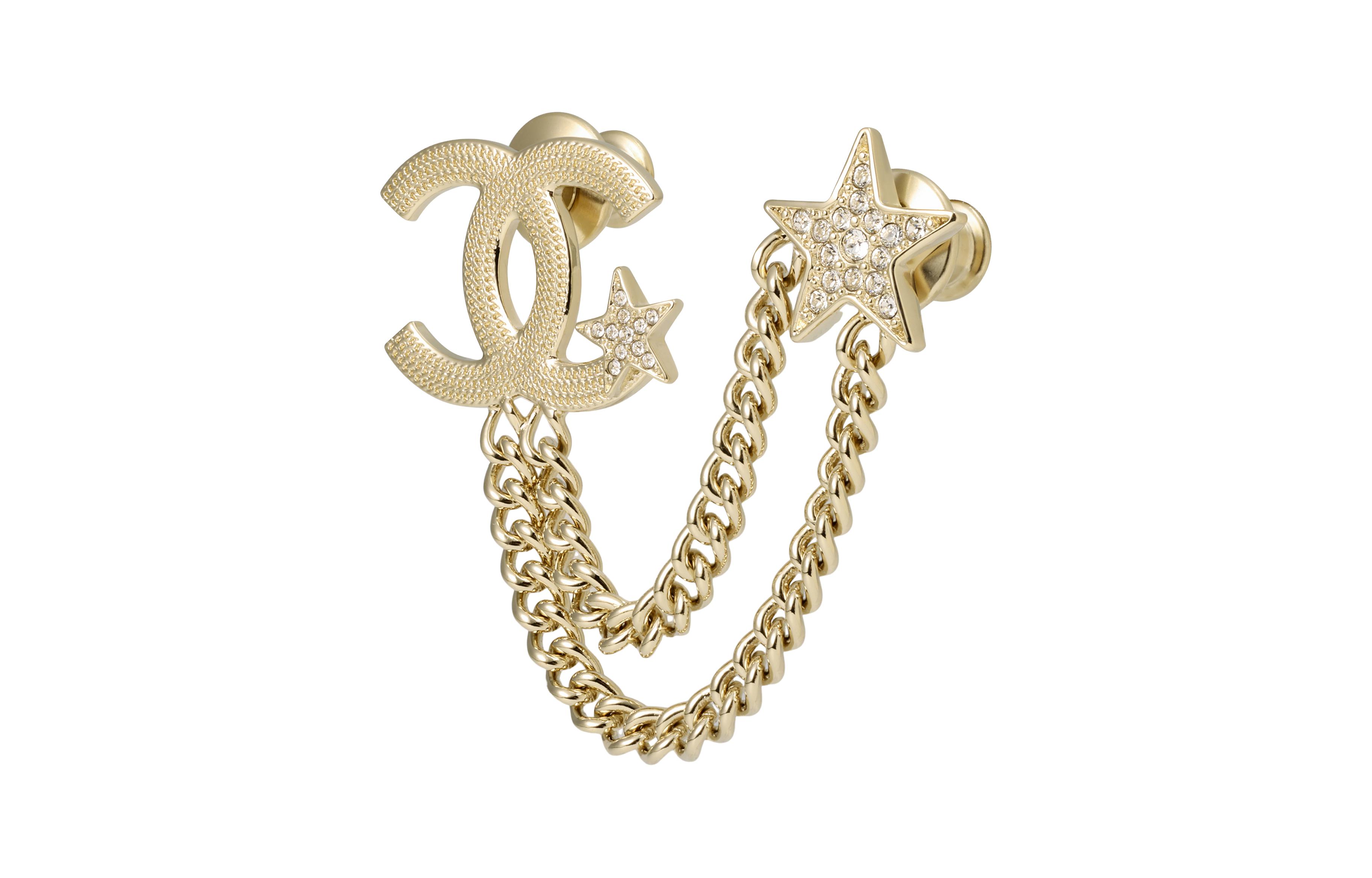 Details for (Women) CHANEL Double C Crystal Star Tassel Brooch for Women - Gold. ABB532-B14060-NR341