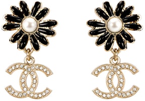 (Women) CHANEL Double C Floral Crystal Earrings Gold/Black Accessories AB9654-BO9623-NL179 (Women) CHANEL Double C Floral Crystal Earrings Gold/Black Accessories AB9654-BO9623-NL179