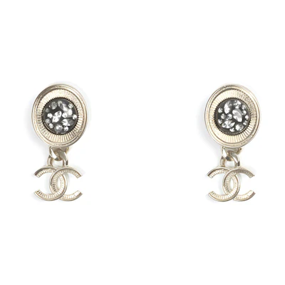 (Women) CHANEL Double C Gold Metal Resin Crystal Earrings AB6998-B06552-NF067