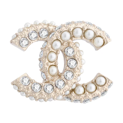 (Women) CHANEL Double C Gold Pearl Earrings with Rhinestones for Women. AB9400-B09089-NK217