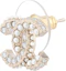 Lookbook (Women) CHANEL Double C Gold Pearl Earrings with Rhinestones for Women. AB9400-B09089-NK217