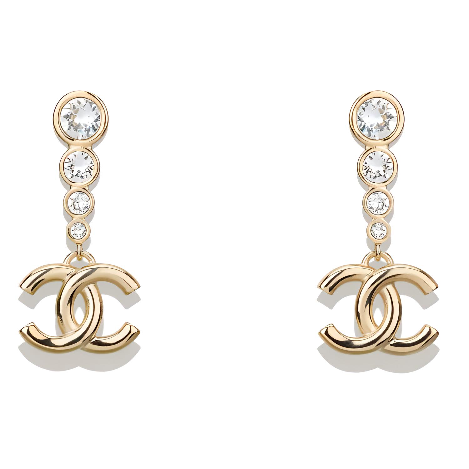 (Women) CHANEL Double C Gradient Crystal Dangle Earrings in Gold for Women. ABE124-B17814-NZL77