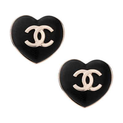 (Women) CHANEL Double C Heart Metal Earrings Black AB9479-B09327-NK603