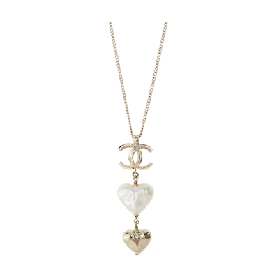 (Women) CHANEL Double C Heart Metal Faux Pearl Necklace for Women AB7527-B07266-NG290