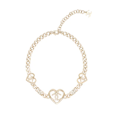 (Women) CHANEL Double C Heart Pearl Adjustable Metal Necklace for Women. ABA081-B10034-NM079