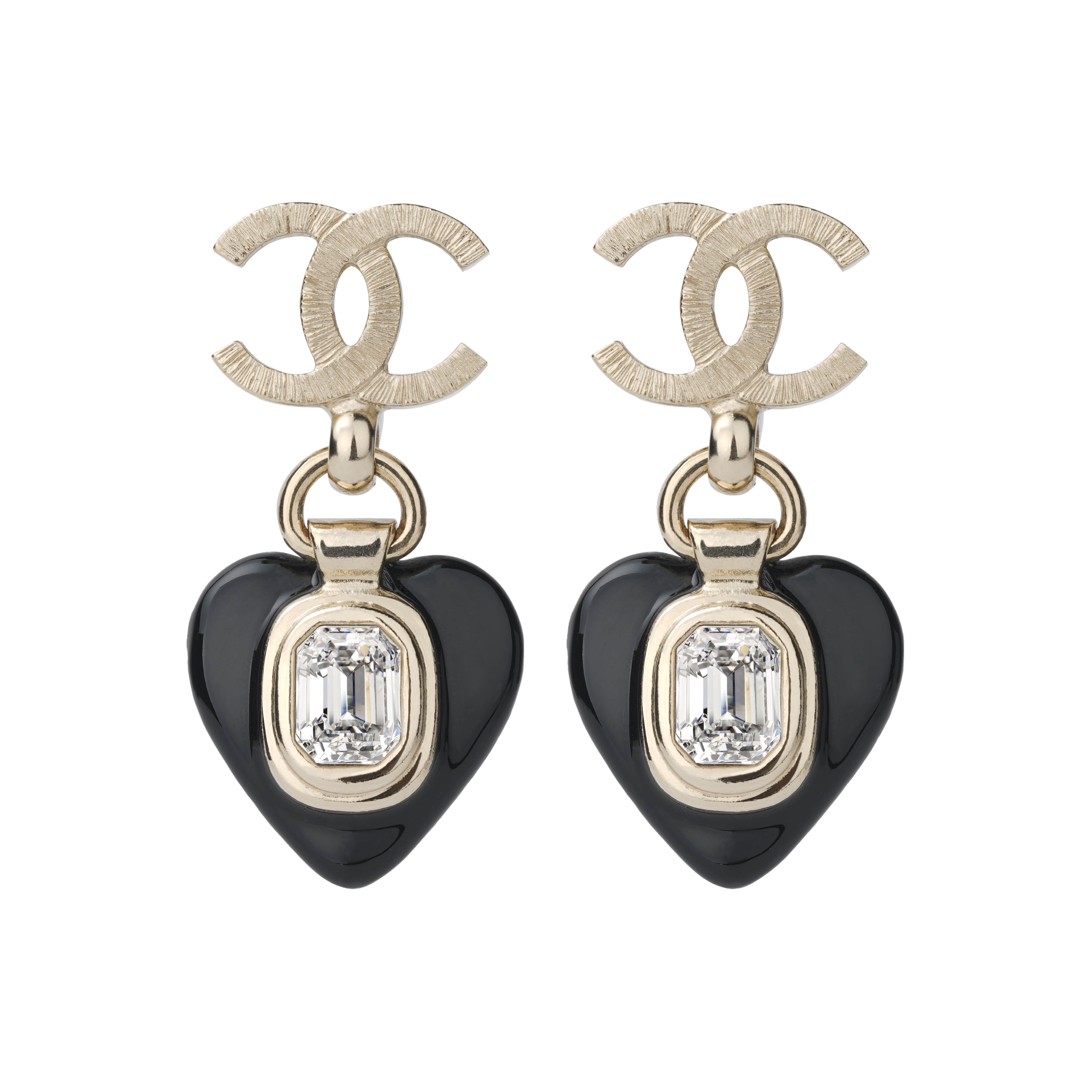 (Women) CHANEL Double C Heart Pendant Earrings  Black Gold. AB7156-B06926-NF642
