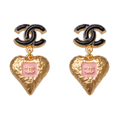 (Women) CHANEL Double C Heart Pendant Gold Earrings for Women. ABC251-B14727-NS734