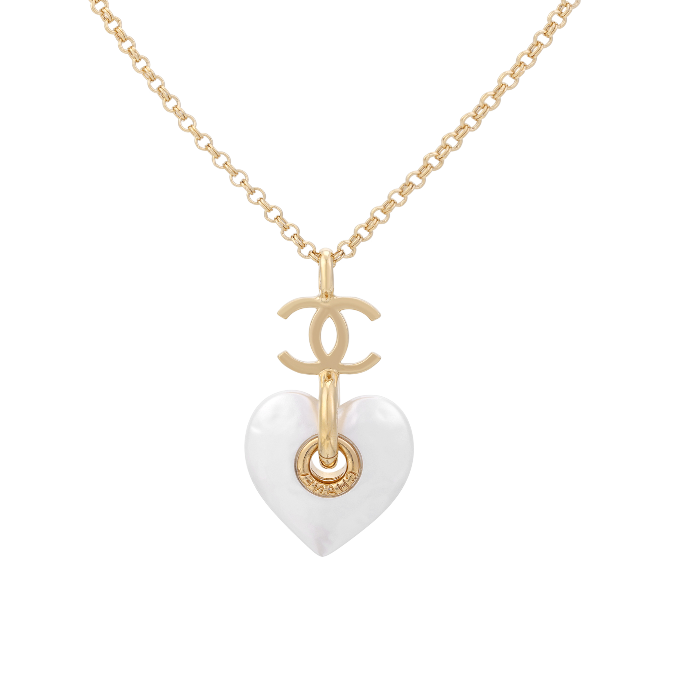 (Women) CHANEL Double C Heart Pendant Necklace Gold for Women - Metal & Resin. ABD077B16155NW373
