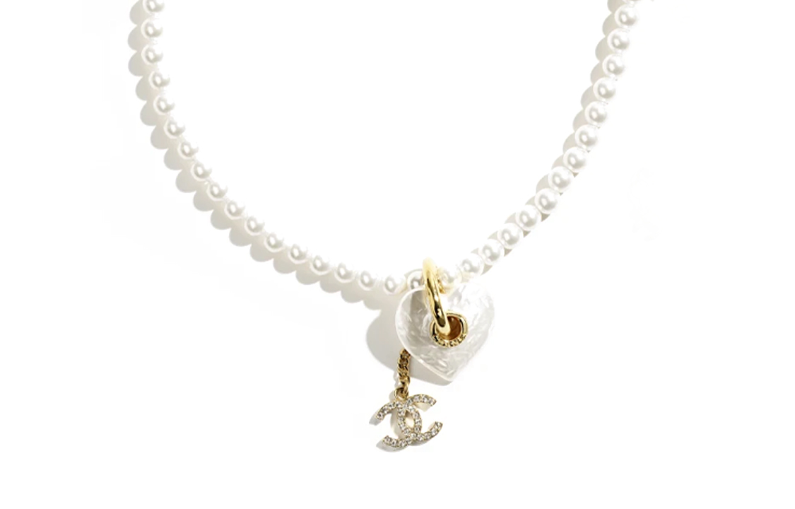 (Women) CHANEL Double C Heart Pendant Necklace White with Resin, Crystals & Pearls. ABD082-B16160-NW376 圖 2