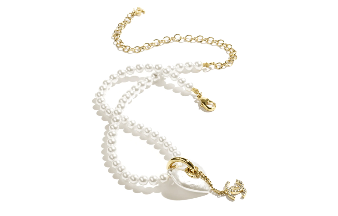 (Women) CHANEL Double C Heart Pendant Necklace White with Resin, Crystals & Pearls. ABD082-B16160-NW376 圖 3