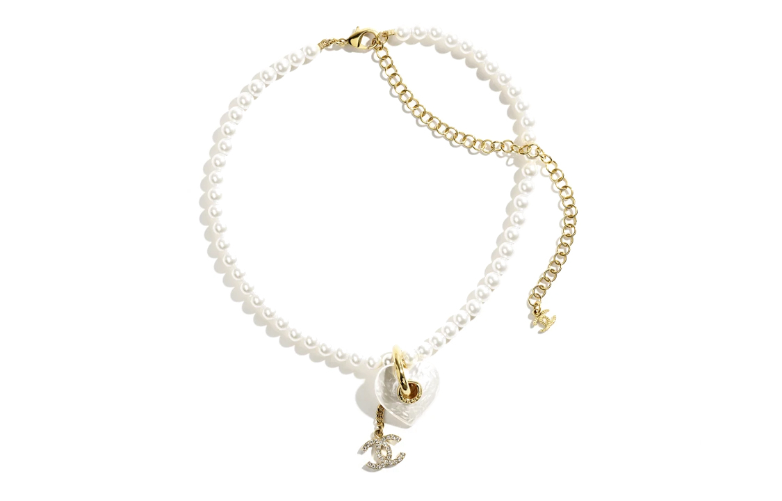 (Women) CHANEL Double C Heart Pendant Necklace White with Resin, Crystals & Pearls. ABD082-B16160-NW376 圖 4
