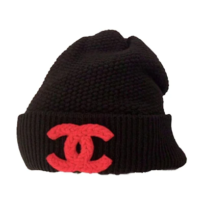 (Women) CHANEL Double C Knit Beanie - Black Hat. AA9257B13357