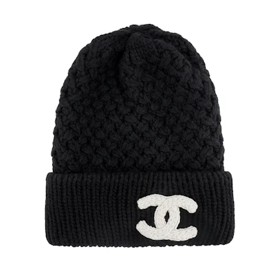 (Women) CHANEL Double C Knit Cashmere Beanie for Women - Black AA7873B0674894305