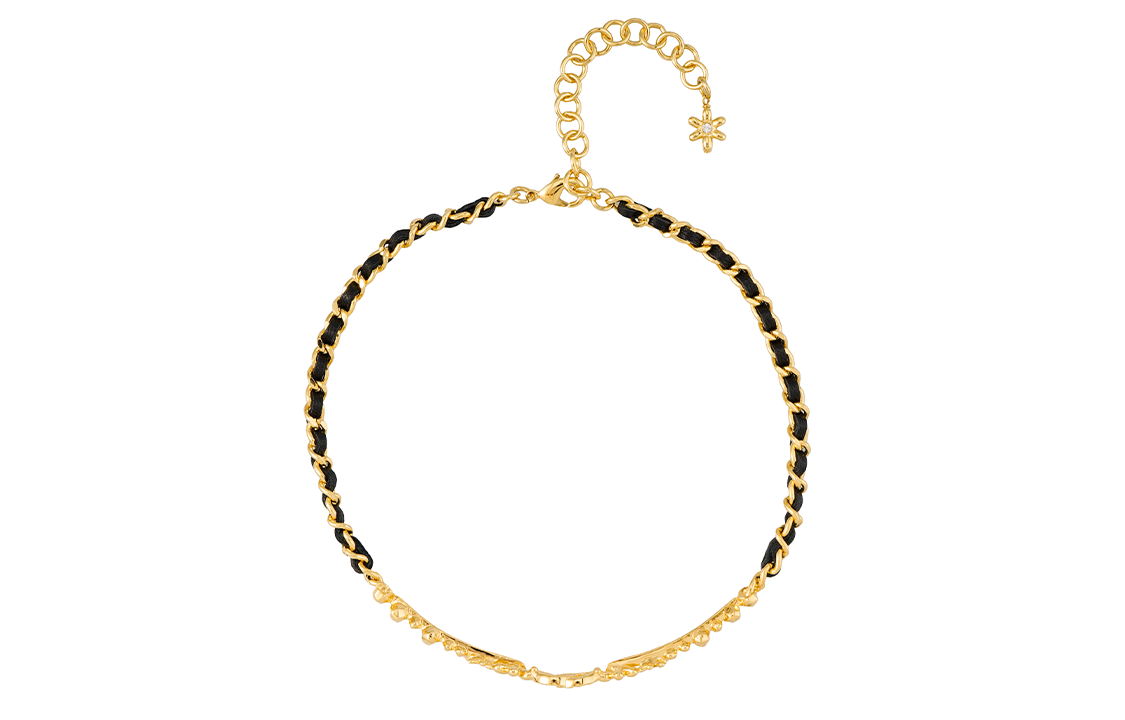 (Women) CHANEL Double C Logo Black Metal Lambskin Rhinestone Necklace for Women. ABB327-B13558-NQ115