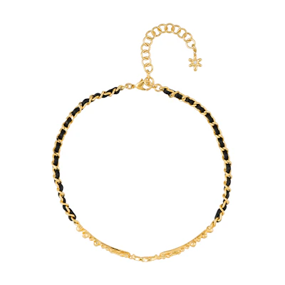 (Women) CHANEL Double C Logo Black Metal Lambskin Rhinestone Necklace for Women. ABB327-B13558-NQ115