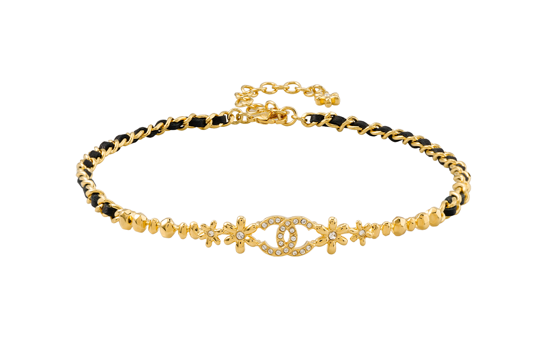 Shop (W) 샤넬 더블 C 로고 블랙 메탈 램스킨 라인스톤 여성용 목걸이. ABB327-B13558-NQ115