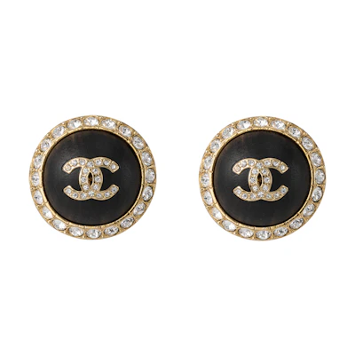 (Women) CHANEL Double C Logo Engraved Metal Earrings for Women - Black ABB123-B13520-NQ038