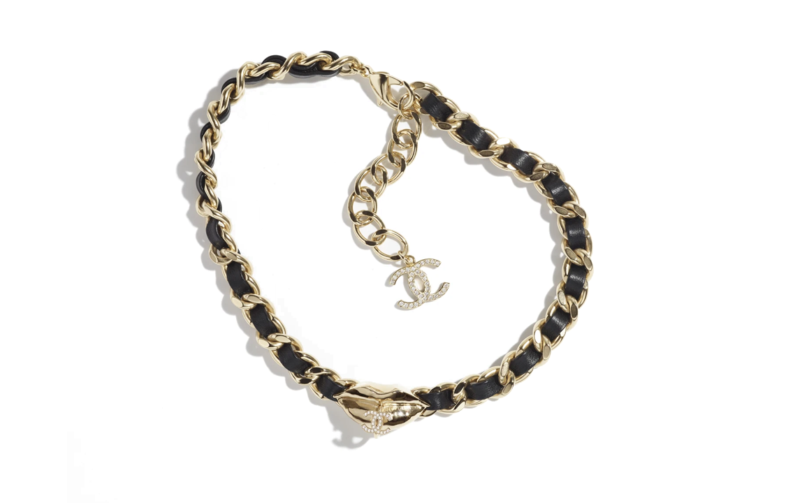 (Women) CHANEL Double C Logo Gold & Black  Metal Necklace. ABA592-B10752-NN571