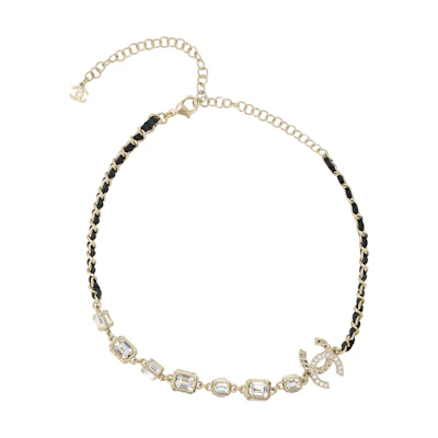 (Women) CHANEL Double C Logo Gold Chain Necklace with Rhinestones for Women. ABB888-B14689-NS659