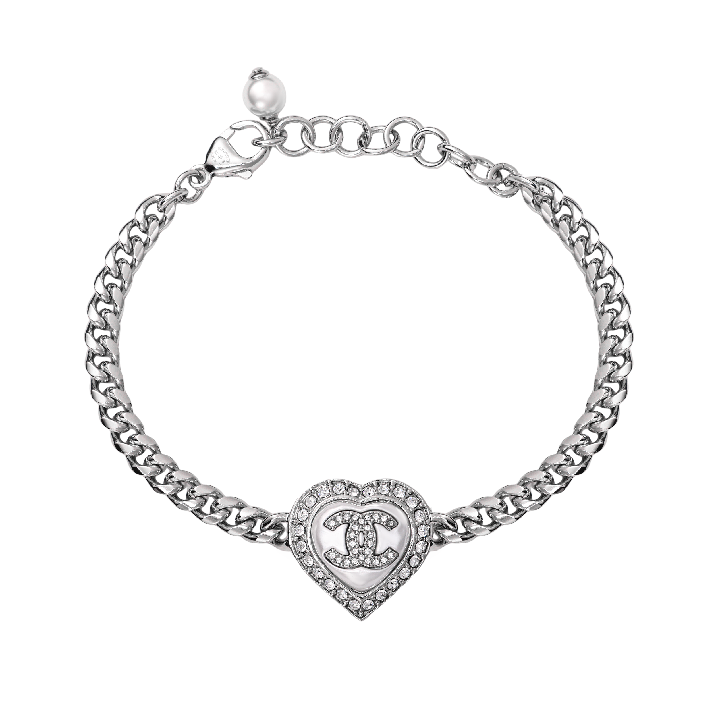 (Women) CHANEL Double C Logo Heart Alloy Rhinestone Bracelet Silver for Women. ABB621-B14142-NR575 圖 2