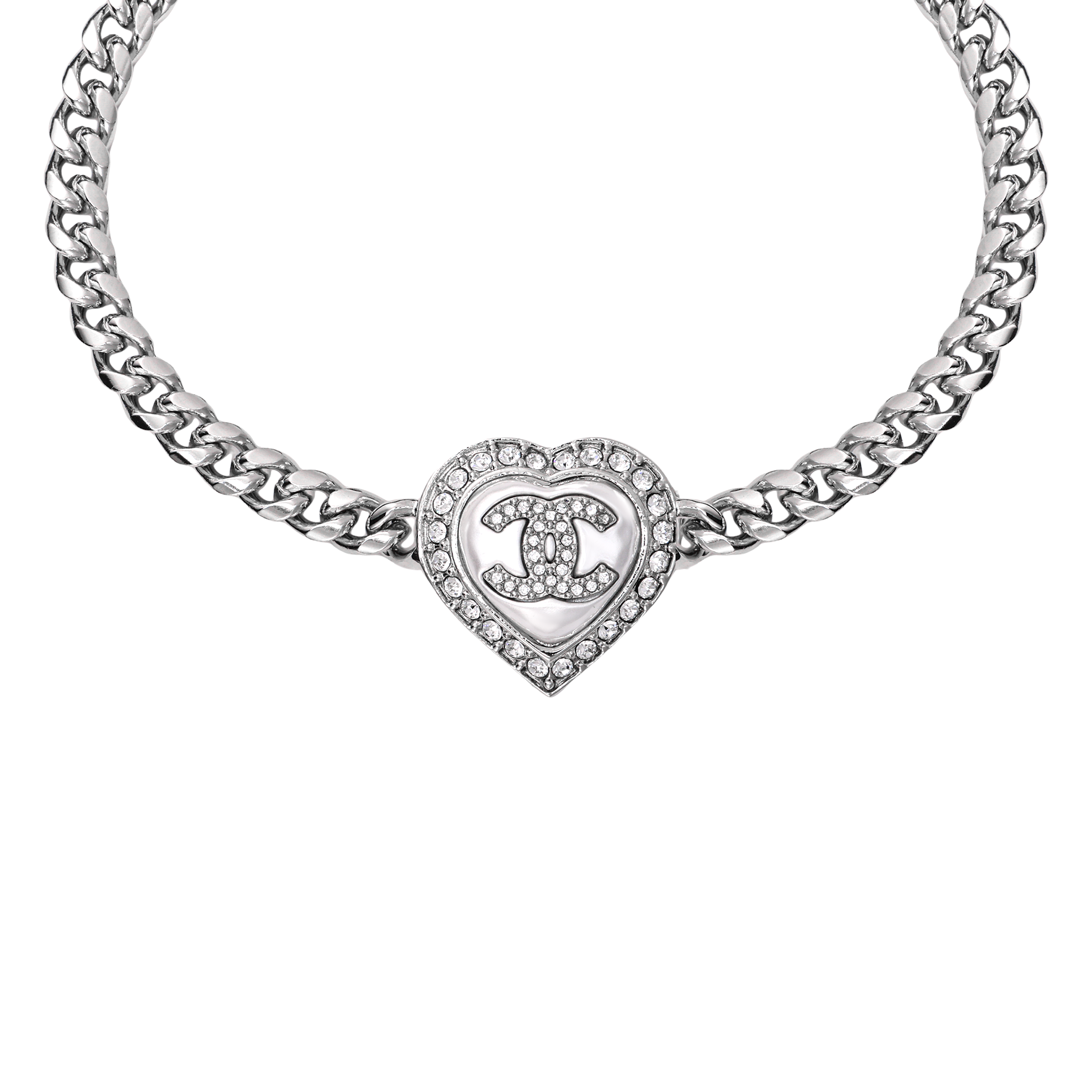 (Women) CHANEL Double C Logo Heart Alloy Rhinestone Bracelet Silver for Women. ABB621-B14142-NR575 圖 3