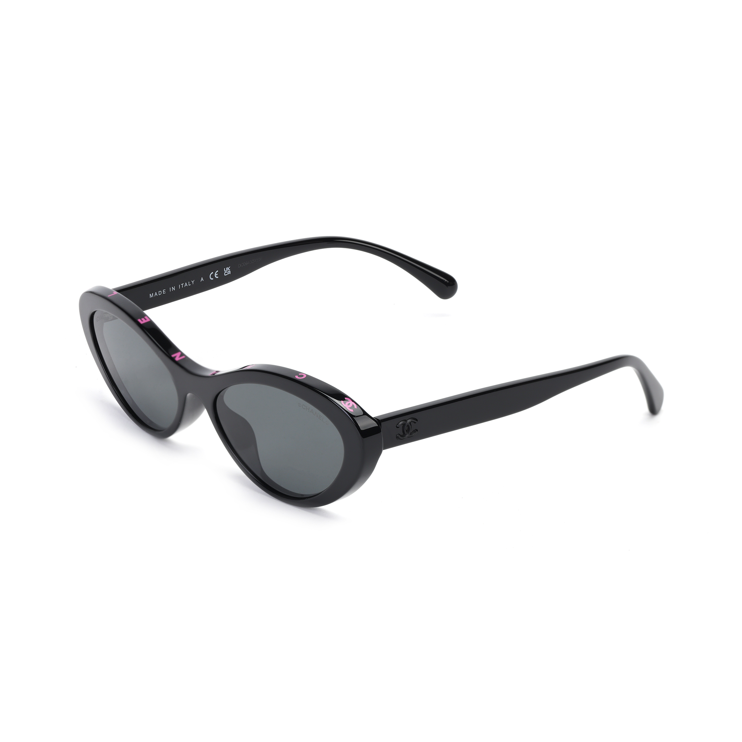(Women) CHANEL Double C Logo Irregular Black Sunglasses for Women. CH5416A-1711S4