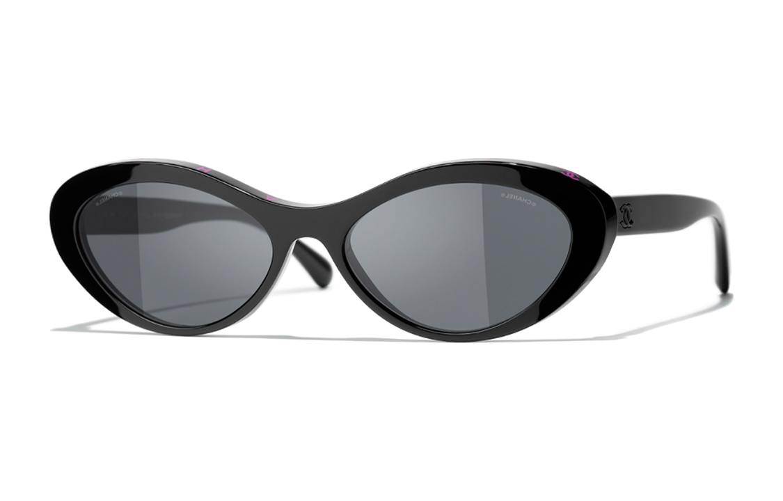 (Women) CHANEL Double C Logo Irregular Black Sunglasses for Women. CH5416A-1711S4 圖 2