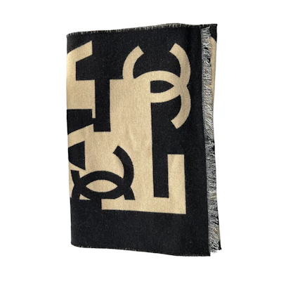 (Women) CHANEL Double C Logo Monogram Colorblock Knit Scarf Black/Beige AA8501B08940NJ829