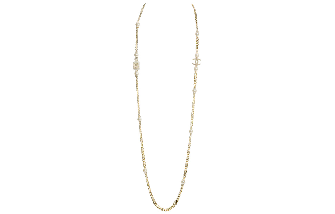 (Women) CHANEL Double C Logo Necklace Gold with Resin, Faux Pearls & Rhinestones. AB8477-B08260-NI490 圖 2