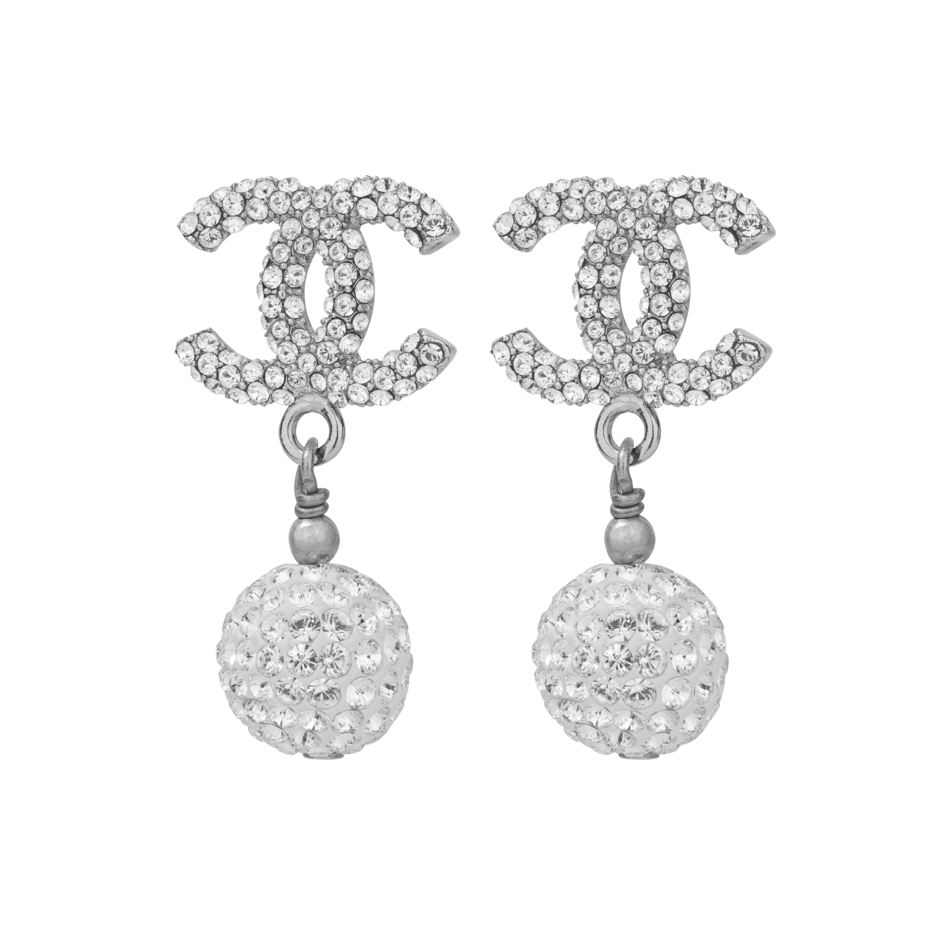Purchase (W) Anting CHANEL Double C Logo Rhinestone Drop Wanita - Silver A58328-Y68920-ZG623