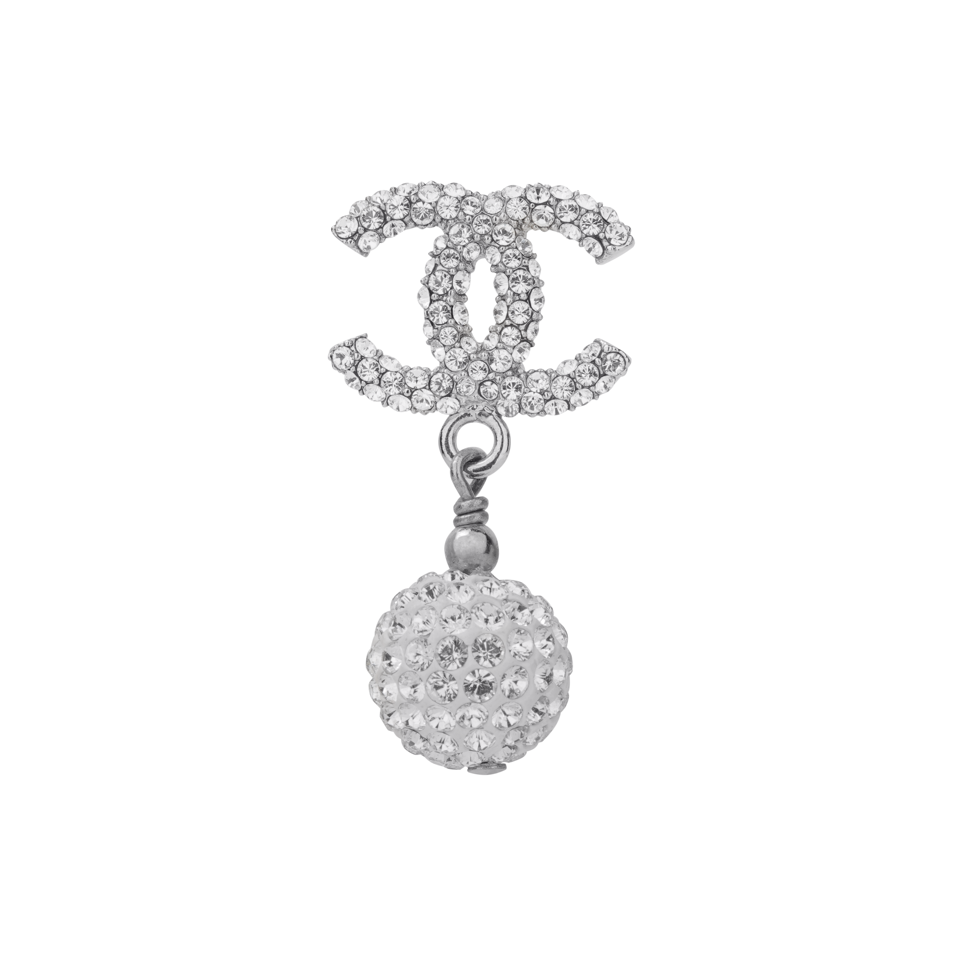 Details for (W) Anting CHANEL Double C Logo Rhinestone Drop Wanita - Silver A58328-Y68920-ZG623