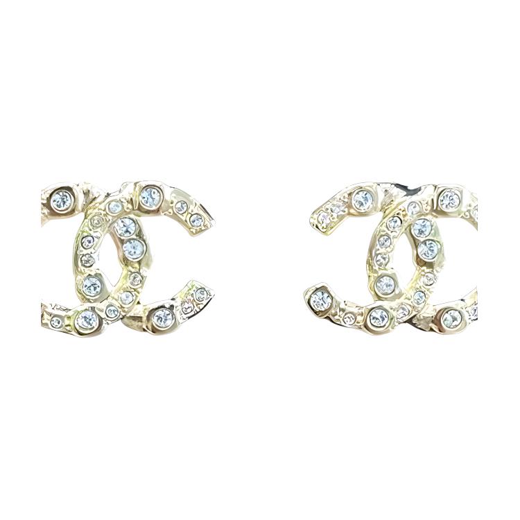 (Women) CHANEL Double C Logo Rhinestone Earrings Gold for Women. ABD310B16658NX994