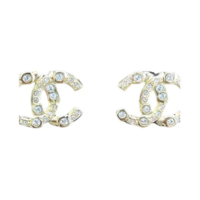 (Women) CHANEL Double C Logo Rhinestone Earrings Gold for Women. ABD310B16658NX994