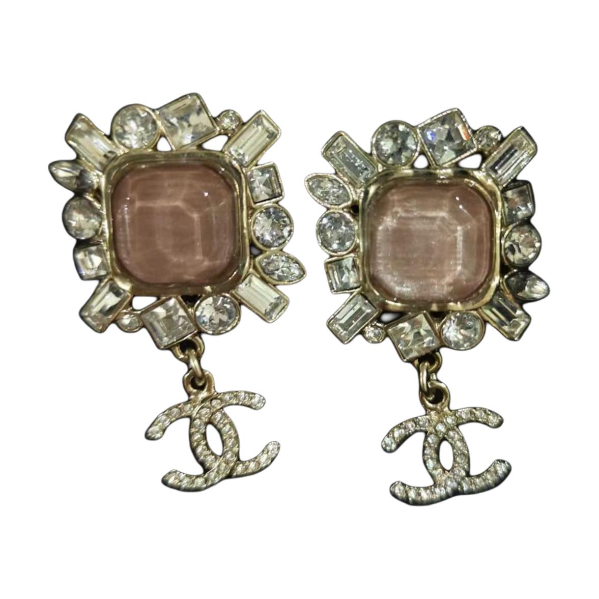 (Women) CHANEL Double C Logo Rhinestone Stud Earrings for Women - Gold ABA214B01375NM944