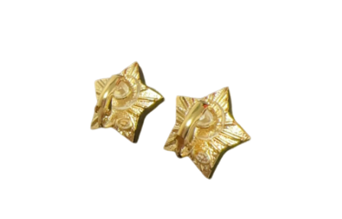 (Women) CHANEL Double C Logo Star Design Metal Clip Earrings Gold/White . ABC849B15459NU624 圖 4