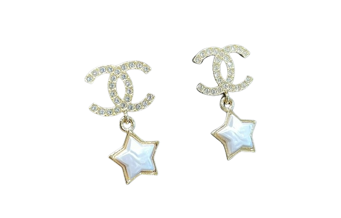 (Women) CHANEL Double C Logo Star Pendant Rhinestone Earrings for Women Gold ABC402-B15459-NU624 圖 3