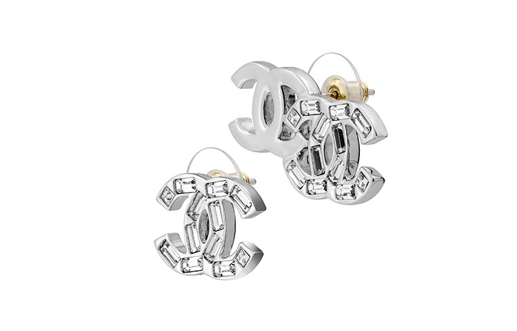(Women) CHANEL Double C Metal & Rhinestone Earrings Silver  Accessories AB7869-B07685-NG912 圖 4