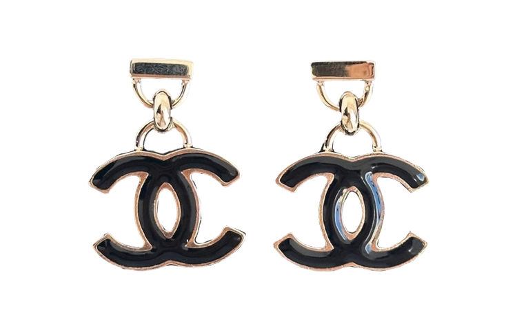 (Women) CHANEL Double C Metal Stud Earrings for Women - Black. ABC868-B15988-NV899