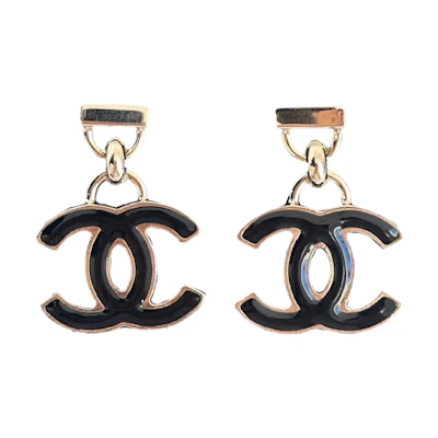 (Women) CHANEL Double C Metal Stud Earrings for Women - Black. ABC868-B15988-NV899